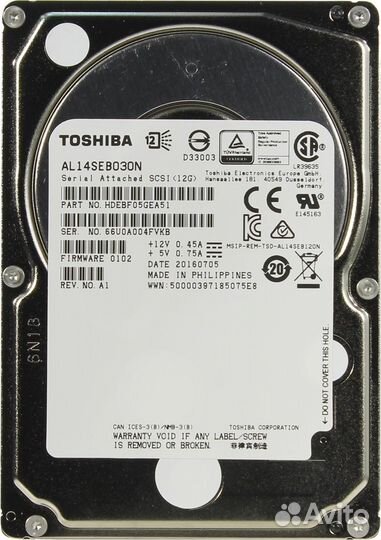 Жесткий диск sas 300gb Toshiba al14seb030n