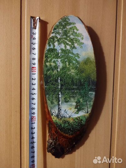 Панно. Картина на срезе дерева с каменной крошкой