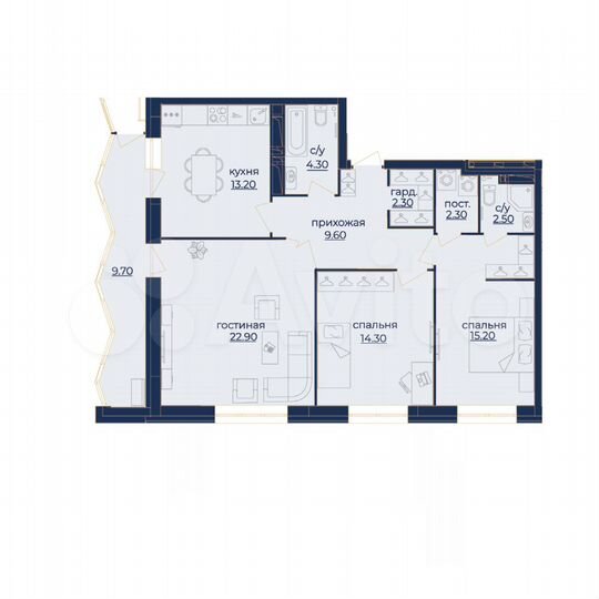 3-к. квартира, 89,5 м², 20/24 эт.