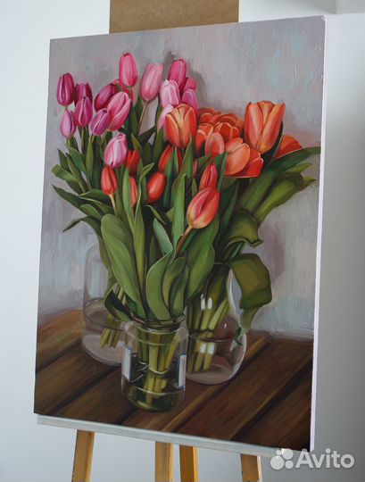 Картина маслом на холсте Натюрморт с тюльпанами