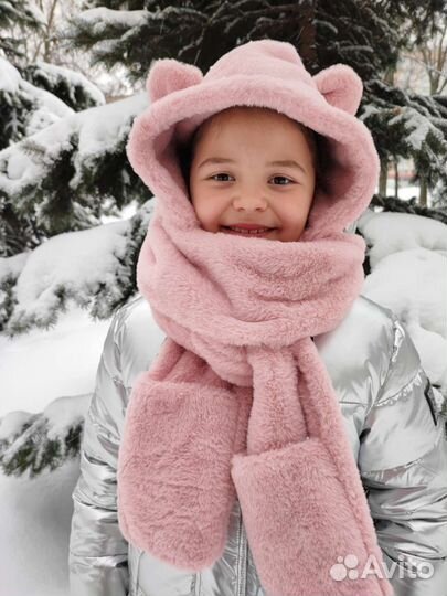 Шапка с ушками мишки 3 в 1, зимняя