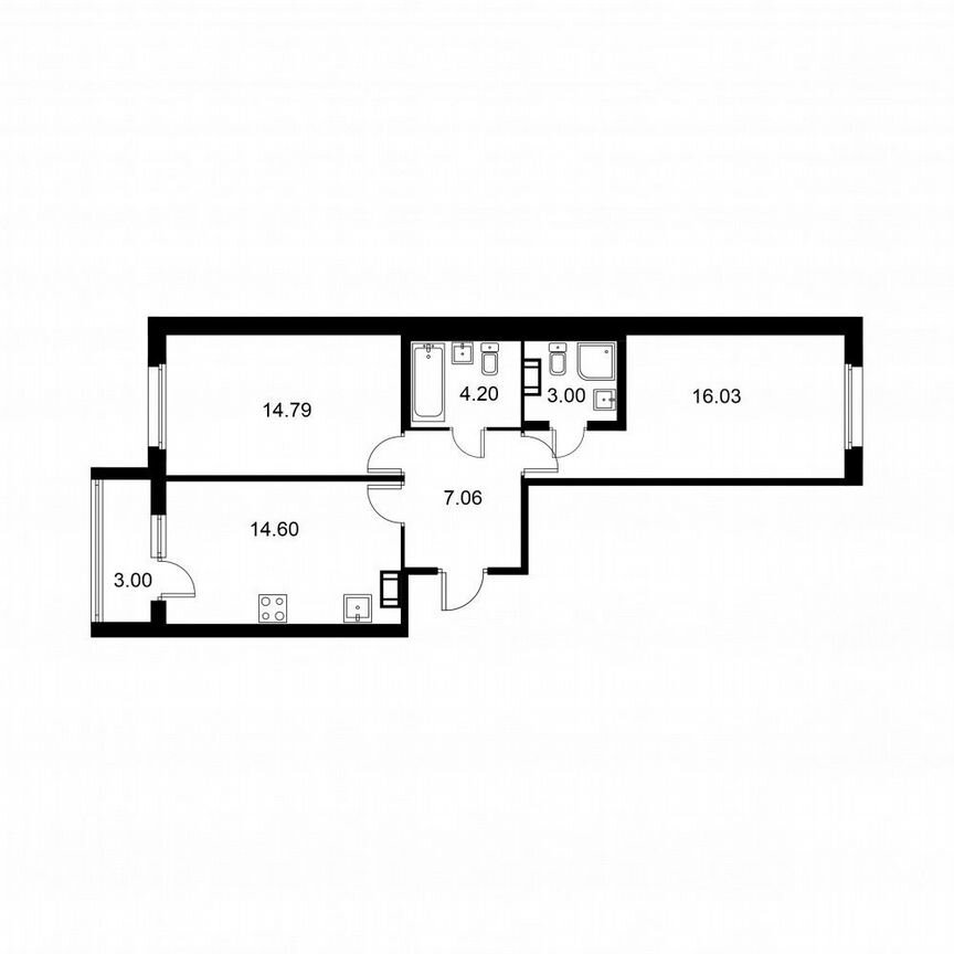 2-к. квартира, 61,2 м², 5/9 эт.