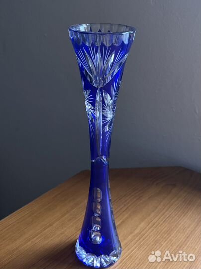 Ваза синяя цветной хрусталь винтаж Германия