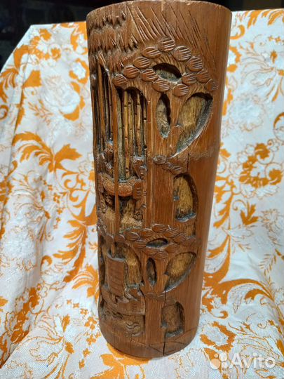 Старинная китайская резная ваза для кистей. 19 век