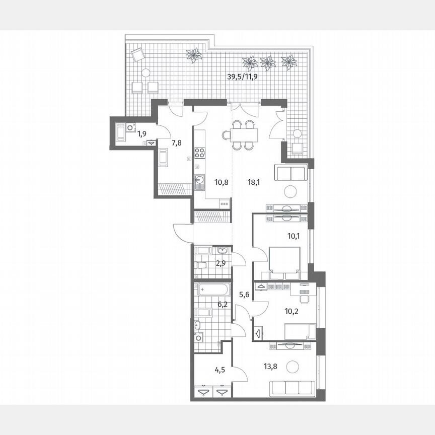 4-к. квартира, 107,4 м², 13/13 эт.