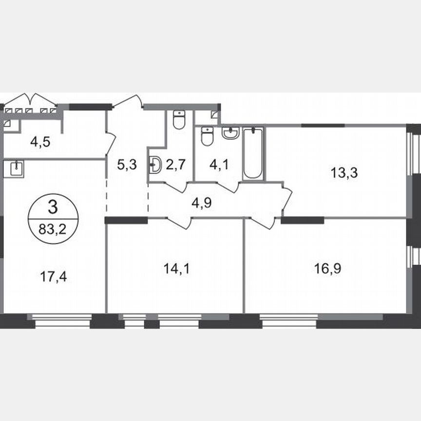 3-к. квартира, 83,2 м², 2/19 эт.