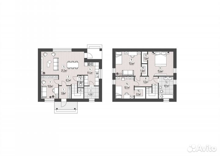 Двухэтажный дом 170м2 с 4 комнатами под ключ