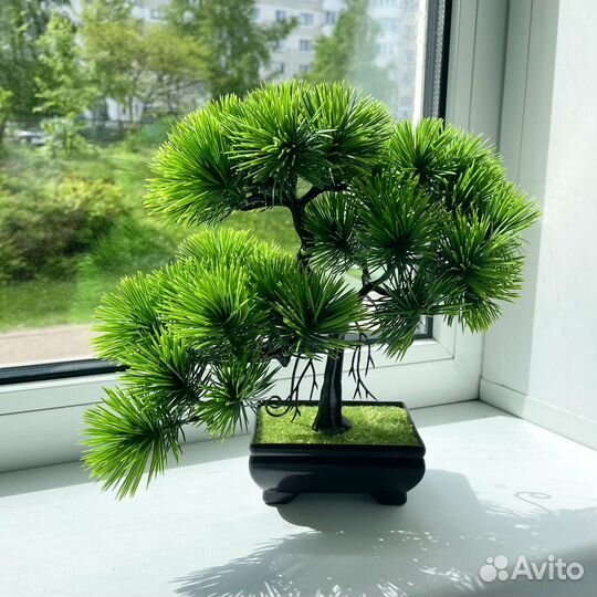 Бонсай искусственный в кашпо, хвойно-еловое дерево