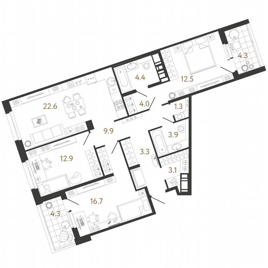 3-к. квартира, 94,6 м², 7/12 эт.