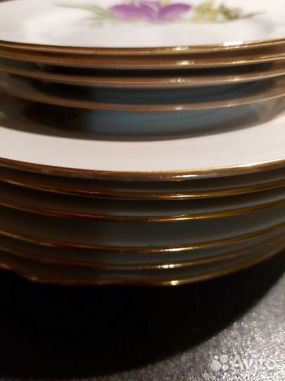 Набор 9 тарелок+Салатник Дулево Ирисы 1987