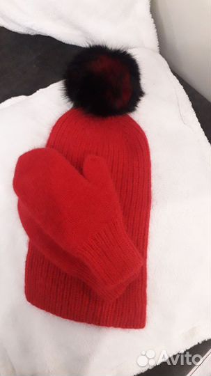 Шапка и варежки из пуха норки