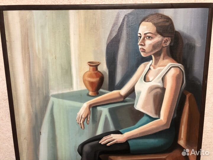 Картина холст масло, девушка на стуле