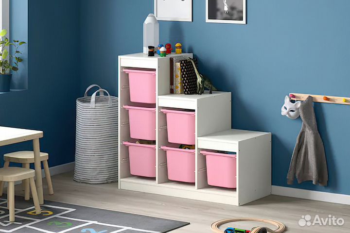 Trofast IKEA 293.355.35 Стеллаж + 6 розовых корзин