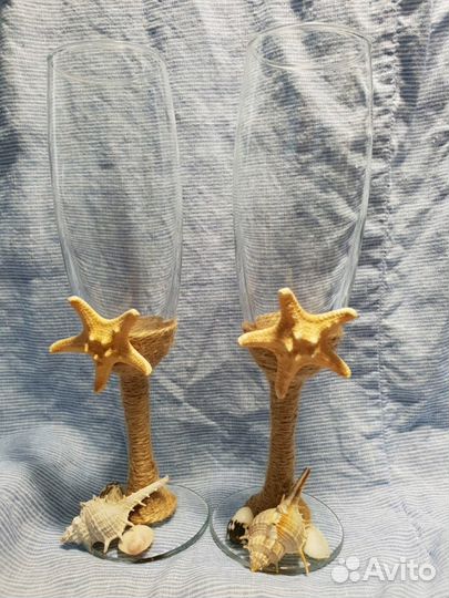 Свадебные бокалы в морском стиле