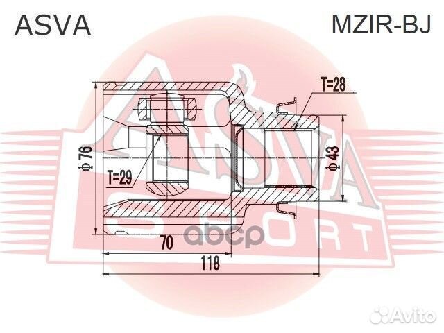 ШРУС внутренний правый 29X43X28 mzir-BJ asva