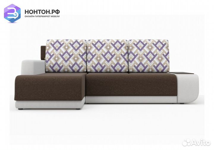 Угловой диван Соло коричневый / белый