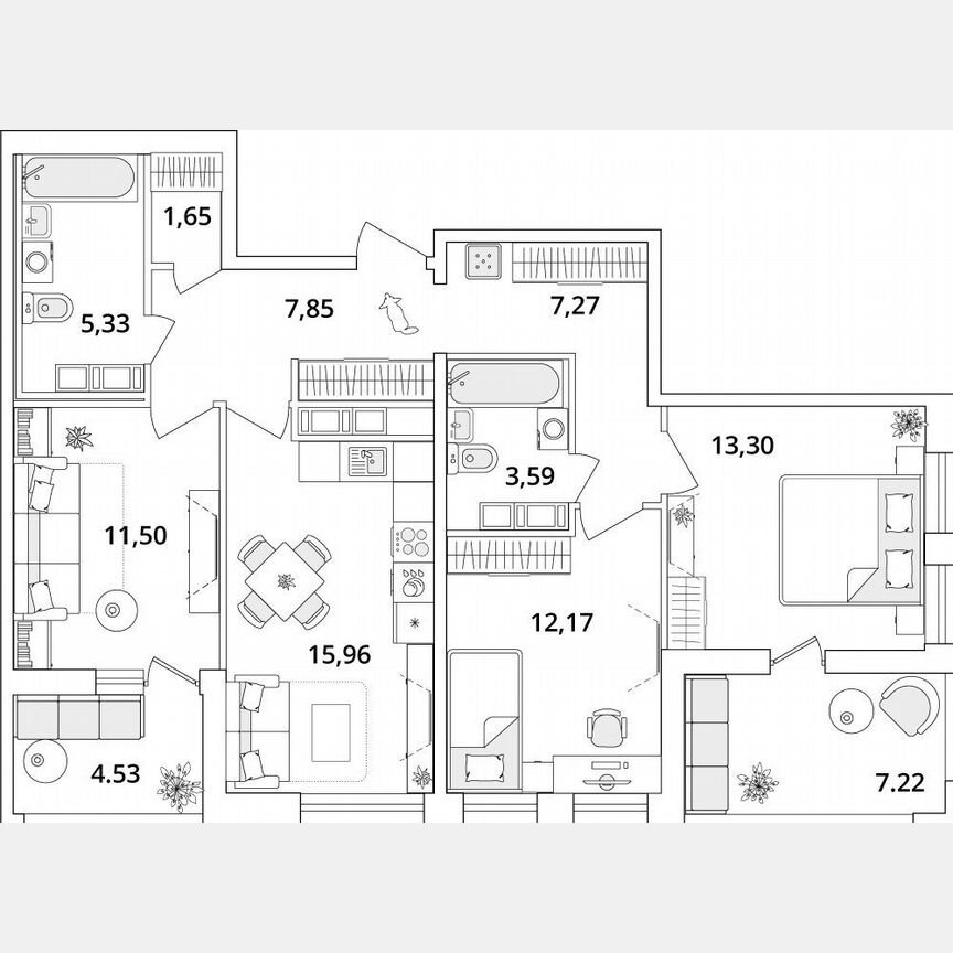 3-к. квартира, 84,5 м², 14/18 эт.