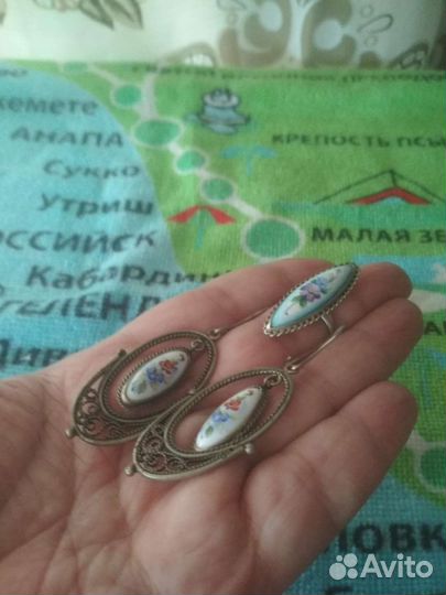 Мельхиоровые украшения, винтаж. Эмаль