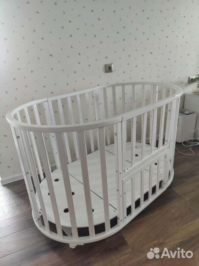 Детская кроватка трансформер круглая белая