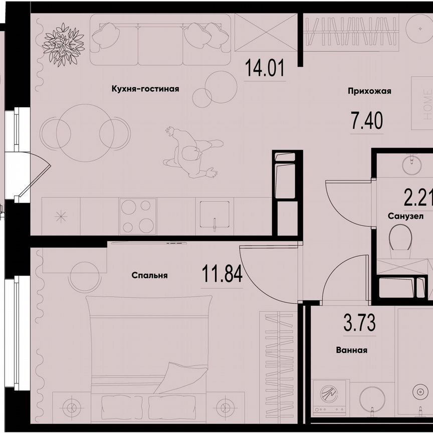 1-к. квартира, 40,1 м², 8/12 эт.