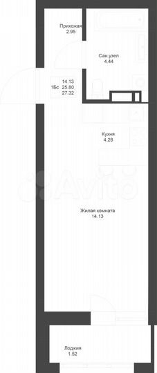 Квартира-студия, 27,3 м², 3/22 эт.