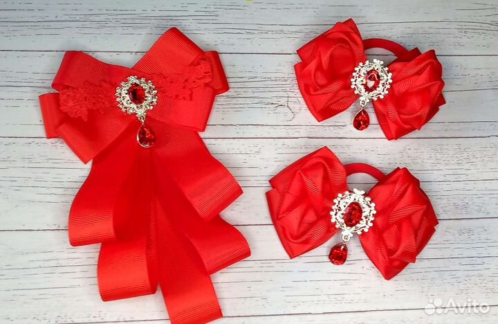 Галстук-брошь и бантики резиночки ручной работы