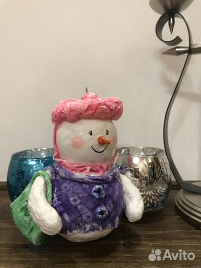 Снеговик ватный на елку