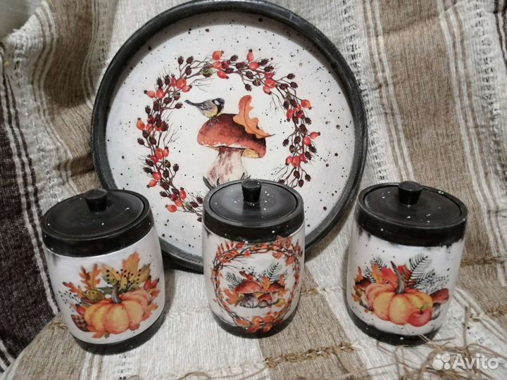 Набор Дары осени Горшочки поднос солонка туес гриб