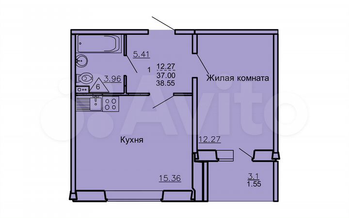 1-к. квартира, 38,6 м², 15/17 эт.