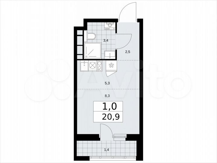 Квартира-студия, 20,9 м², 7/14 эт.