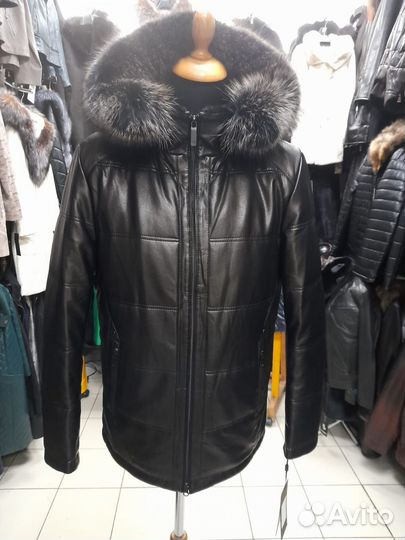 Мужской кожаный пуховик