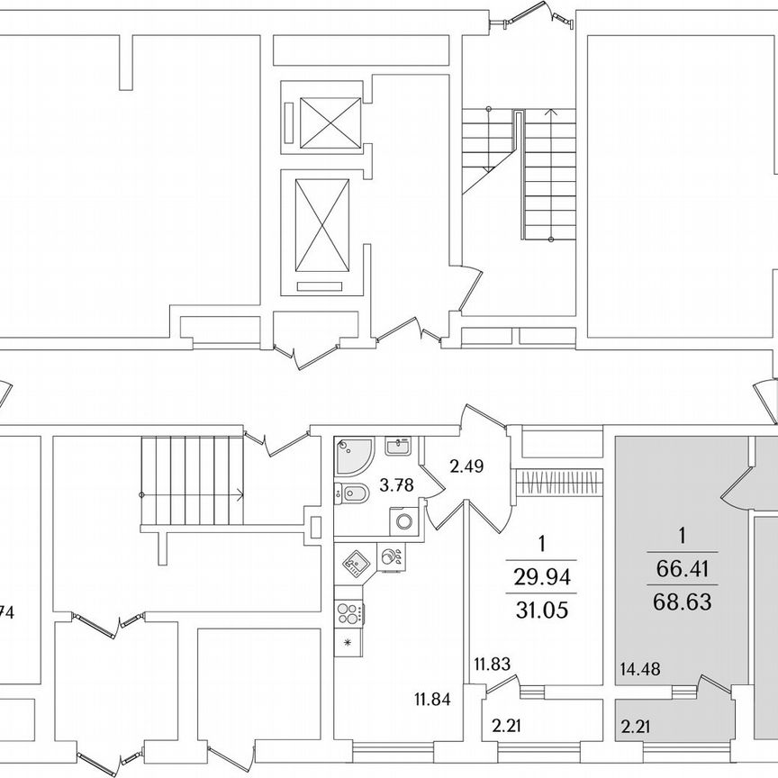 1-к. квартира, 68,6 м², 1/23 эт.