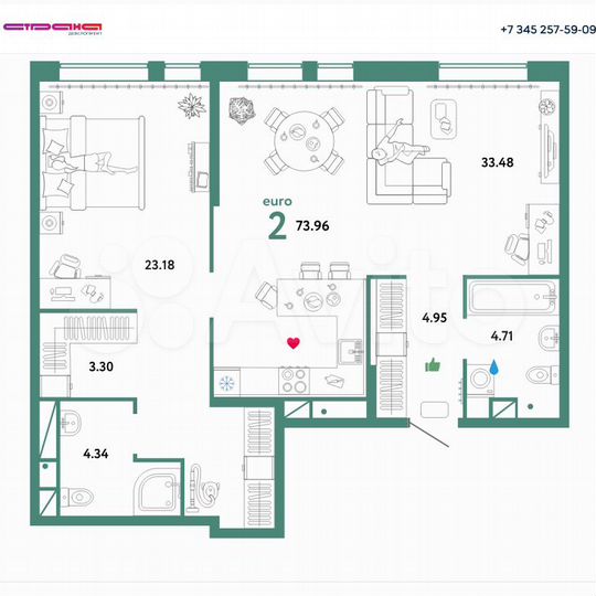 2-к. квартира, 74 м², 11/11 эт.