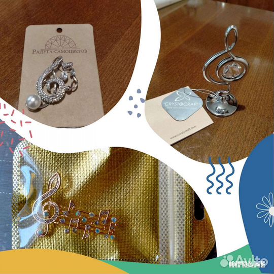 Брошь и фигурка скрипичный ключ