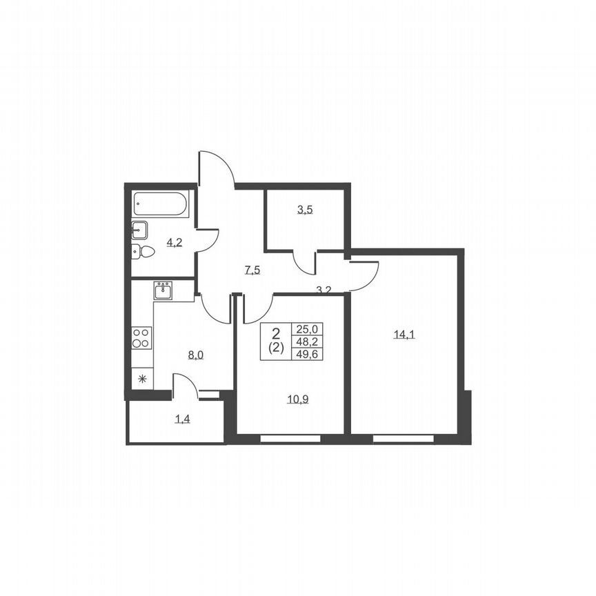 2-к. квартира, 49,6 м², 1/8 эт.