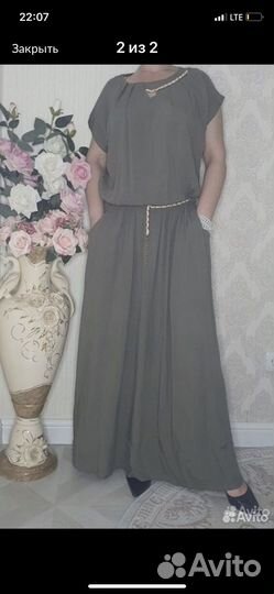 Платье новое в пол хлопок Турция хаки большие разм
