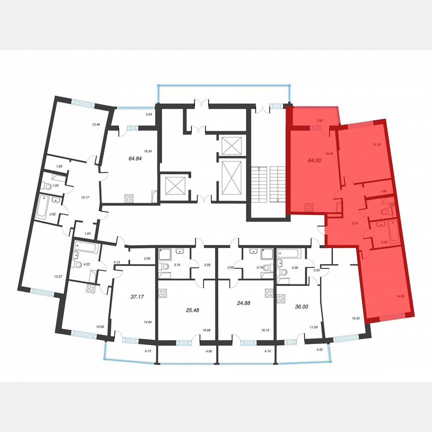2-к. квартира, 65,8 м², 10/22 эт.
