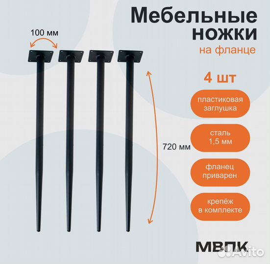 Мебельные ножки 73 см черные