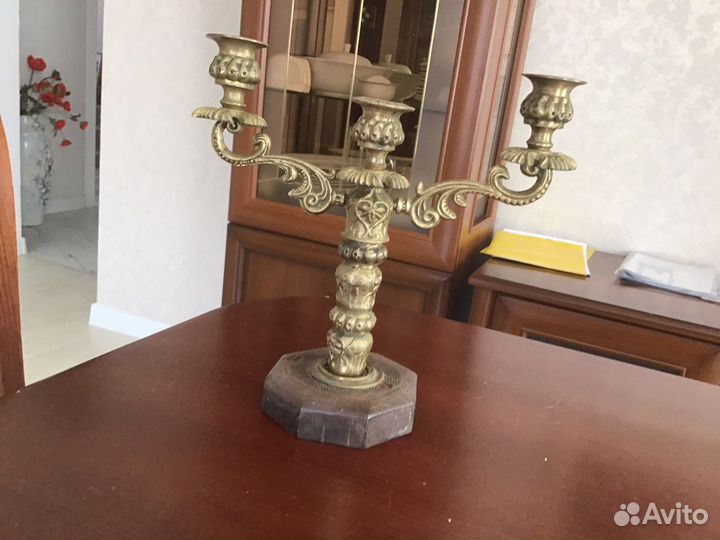 Старинный подсвечник латунь на три свечи