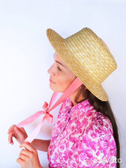 Шляпа канотье новая из соломы с завязками