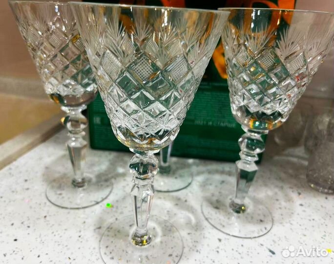 Набор хрустальных высоких фужеров-ромбы знаменитые