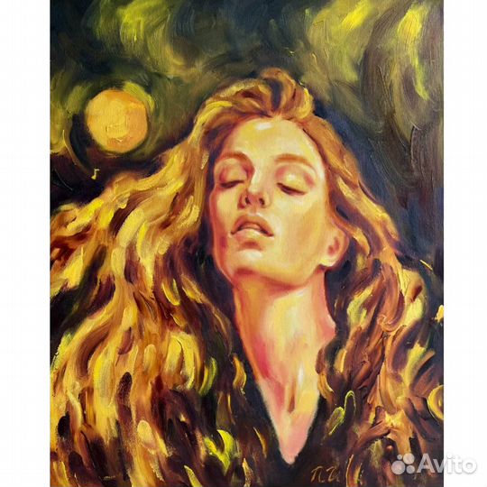 Картина маслом ночь луна девушка оригинальная