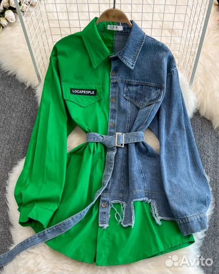 Рубашка комбинированная джинсовая женская 46-48