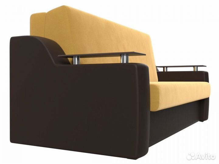 Диван прямой аккордеон Сенатор 140, микровельвет, желтый, коричневый