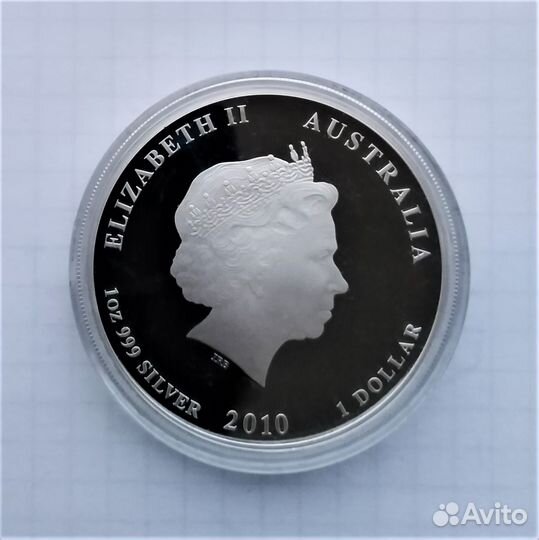Австралия 1 доллар 2010 г. Год Тигра серебро 1 OZ