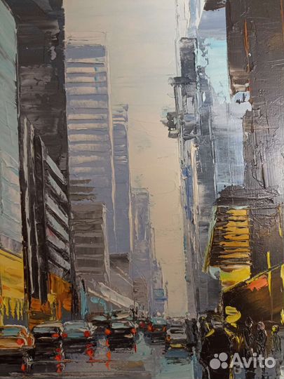Картина холст масло 90-90см. Городской пейзаж