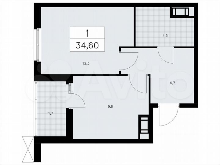 1-к. квартира, 34,6 м², 8/9 эт.