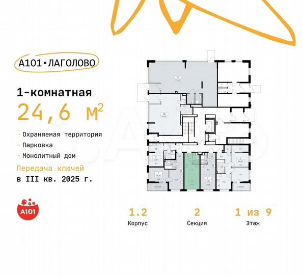 Квартира-студия, 24,6 м², 1/9 эт.