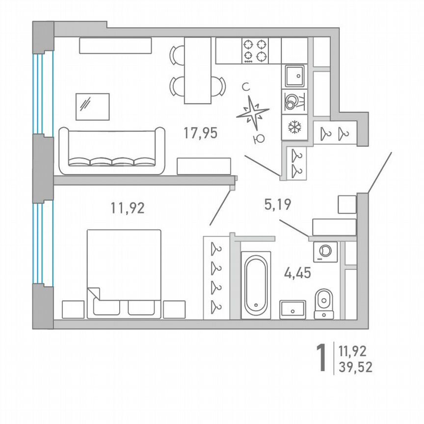 1-к. квартира, 39,5 м², 3/10 эт.