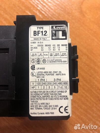 Магнитный пускатель (контактор) Lovato BF12.10